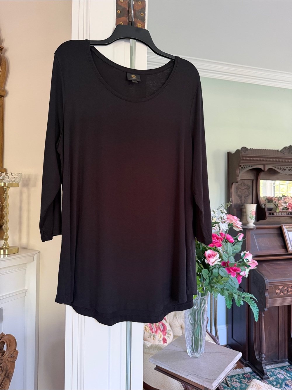 JM Collection Black Scoop Neck Long Sleeve Top